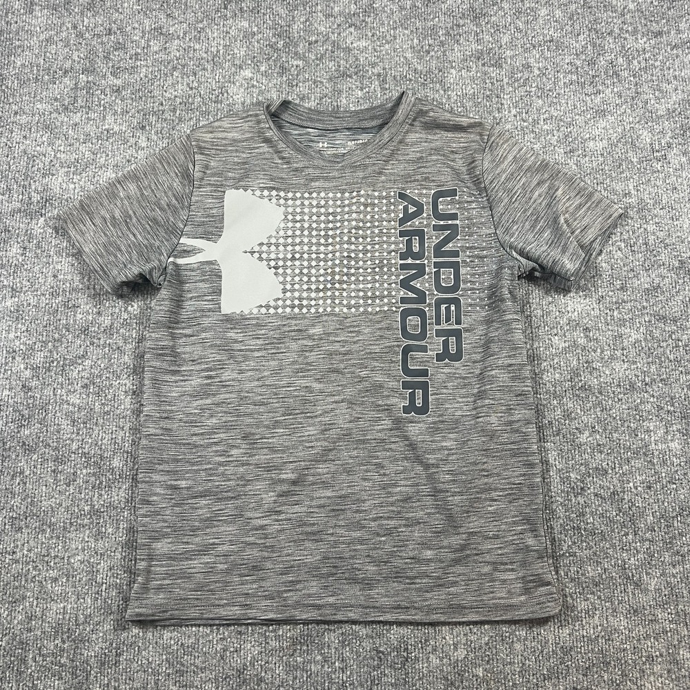 Under Armour Heatgear T Shirt Youth Large Heathered Gray Loose Fit Crew Neck